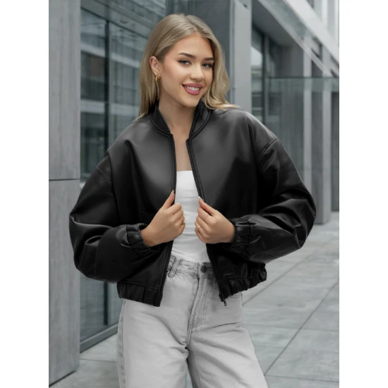 Sieviešu melna ādas jaka Ketrin