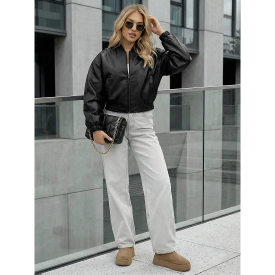 Sieviešu melna ādas jaka Ketrin