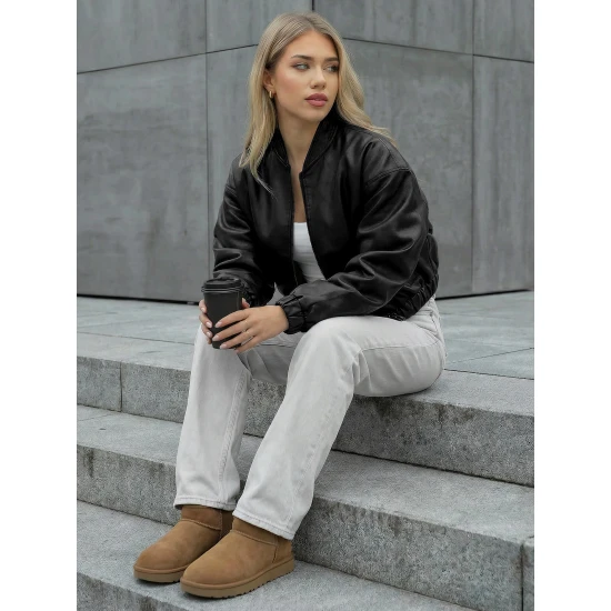 Sieviešu melna ādas jaka Ketrin