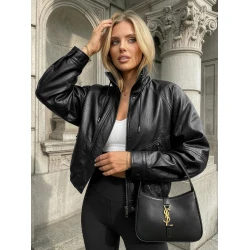 Sieviešu melna ādas jaka Capri