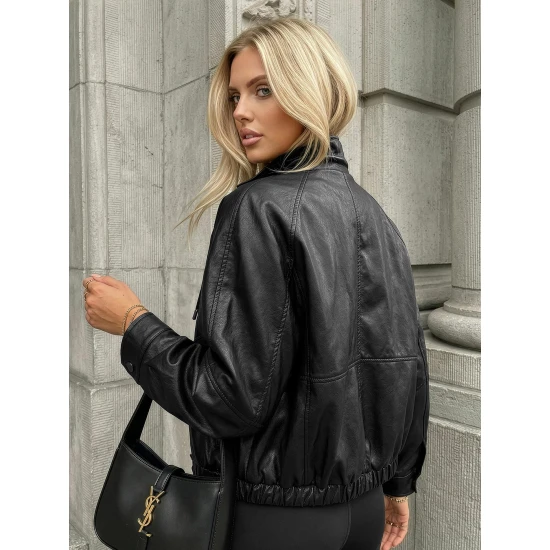 Sieviešu melna ādas jaka Capri Sieviešu jakas