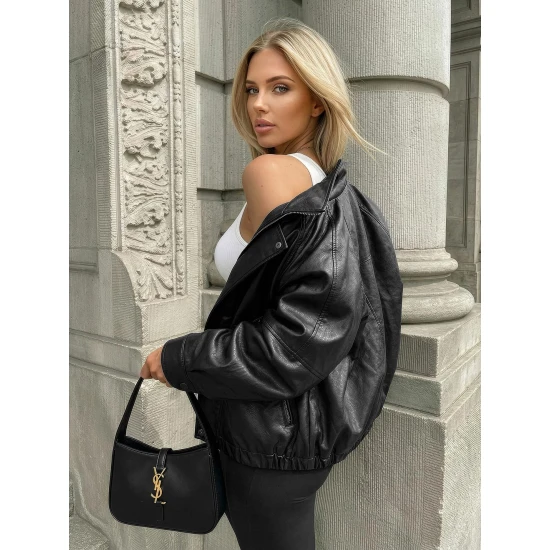 Sieviešu melna ādas jaka Capri Sieviešu jakas