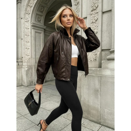 Sieviešu tumši brūna ādas jaka Capri Sieviešu jakas