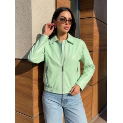 Sieviešu mētelīša krāsas ādas jaka „Jase“