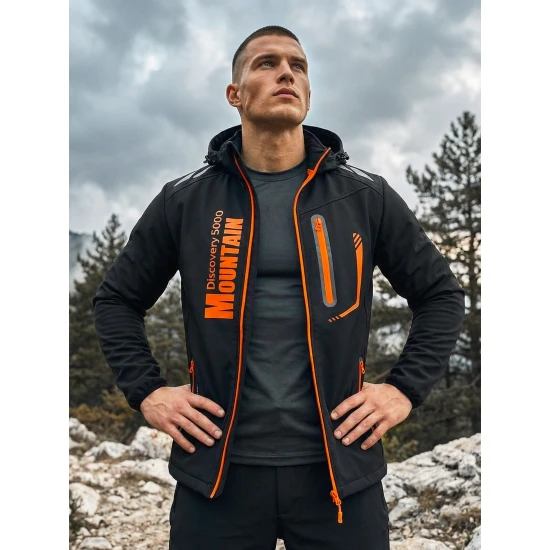 Vīriešu melna jaka ar oranžām detaļām Ero Vīriešu jakas un mēteļi