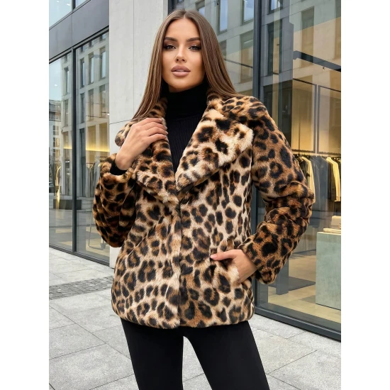 Sieviešu brūna kažokādas jaka ar dzīvnieku rakstu Leopard Sieviešu jakas
