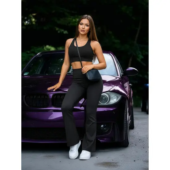 Sieviešu melni plati legingi Sport