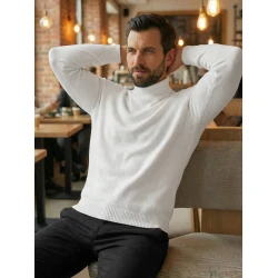 Vīriešu balts džemperis ar augstu apkakli Melba