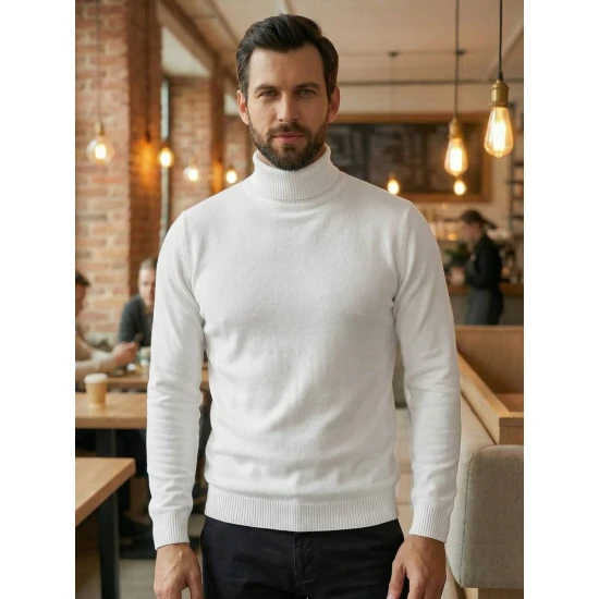 Vīriešu balts džemperis ar augstu apkakli Melba