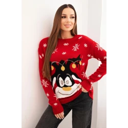 Sieviešu sarkanais Ziemassvētku džemperis ar briežu briedi