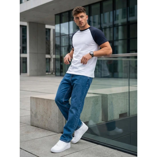 Vīriešu balts/tumši zils krekls Dilan T-krekls