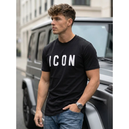 Vīriešu melns T-krekls Icon T-krekls ar saukļiem