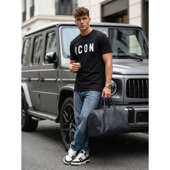 Vīriešu melns T-krekls Icon T-krekls ar saukļiem