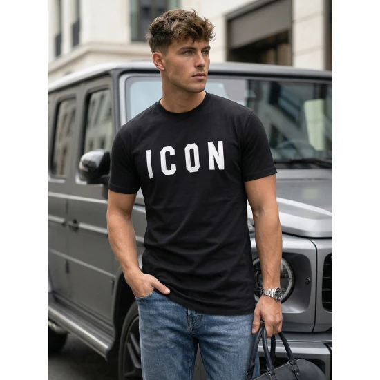 Vīriešu melns T-krekls Icon T-krekls ar saukļiem