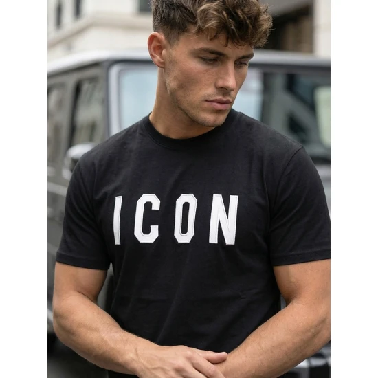 Vīriešu melns T-krekls Icon T-krekls ar saukļiem