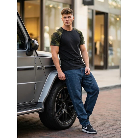 Vīriešu melns/kamuflāžas krekls Arnol T-krekls