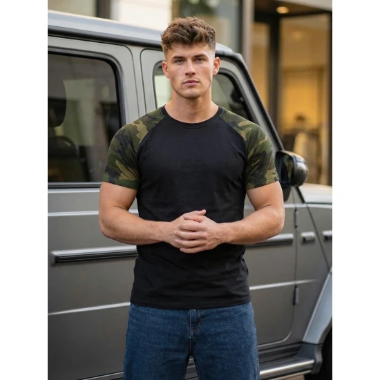 Vīriešu melns/kamuflāžas krekls Arnol T-krekls