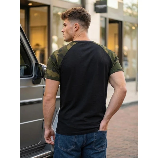 Vīriešu melns/kamuflāžas krekls Arnol T-krekls