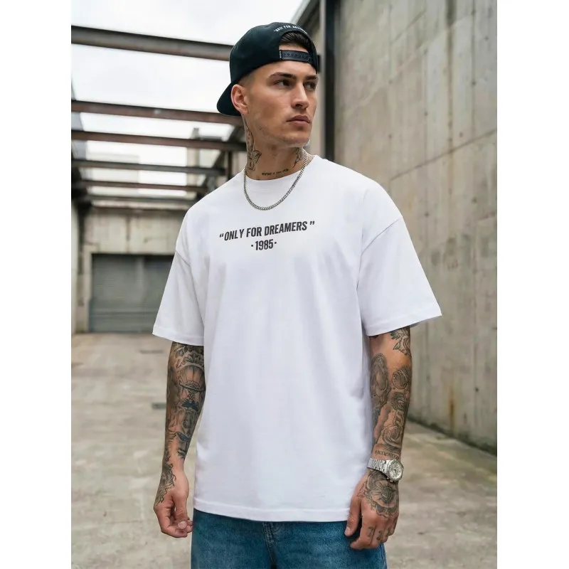 Vīriešu balts oversize t-krekls Dreamers T-krekls ar saukļiem