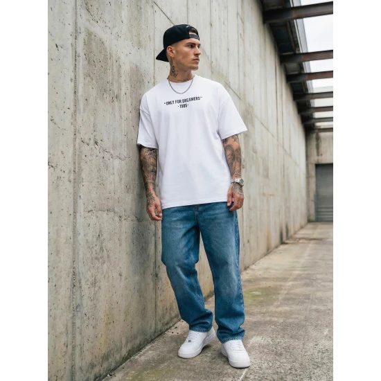 Vīriešu balts oversize t-krekls Dreamers T-krekls ar saukļiem
