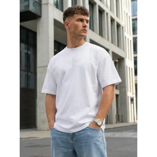 Vīriešu balts oversize krekls Perfect T-krekls ar saukļiem