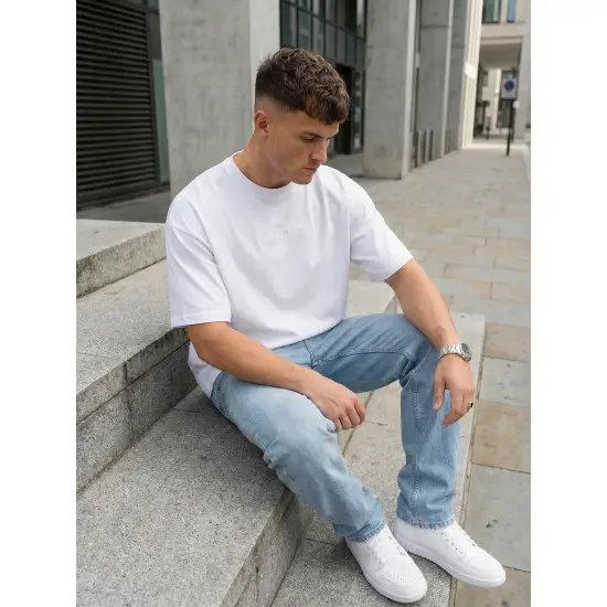 Vīriešu balts oversize krekls Perfect T-krekls ar saukļiem