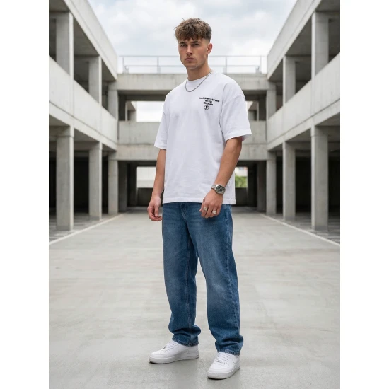 Vīriešu balts oversize T-krekls Jevin T-krekls ar saukļiem