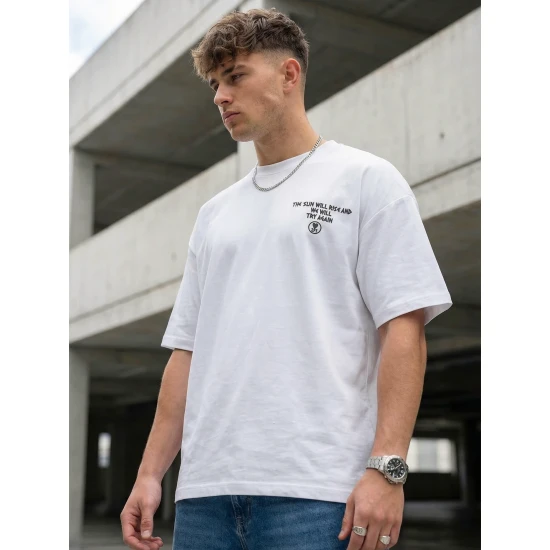 Vīriešu balts oversize T-krekls Jevin T-krekls ar saukļiem