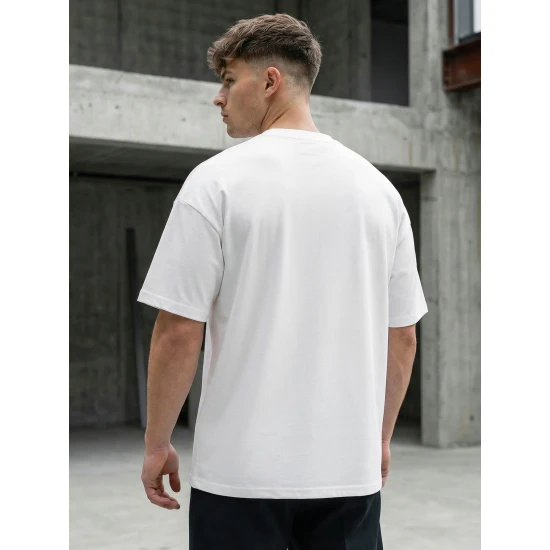 Vīriešu balts oversize t-krekls Fantastic T-krekls ar saukļiem