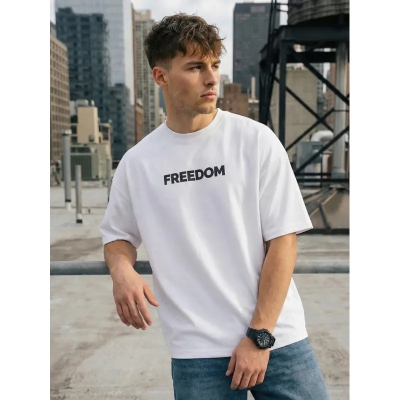 Vīriešu balts krekls Freedom T-krekls ar saukļiem