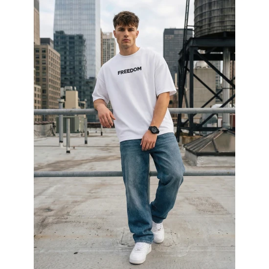 Vīriešu balts krekls Freedom T-krekls ar saukļiem