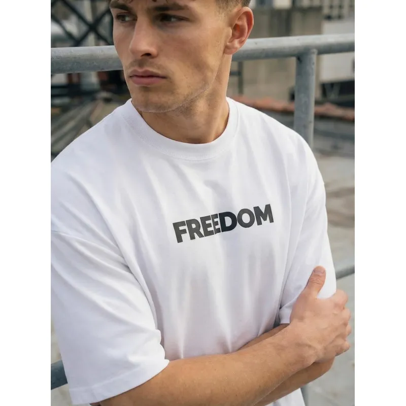 Vīriešu balts krekls Freedom T-krekls ar saukļiem