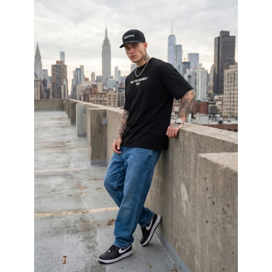 Vīriešu melns oversize t-krekls Dreamers T-krekls ar saukļiem