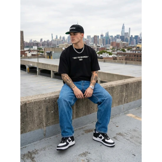 Vīriešu melns oversize t-krekls Dreamers T-krekls ar saukļiem