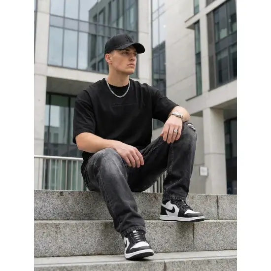 Vīriešu melns oversize krekls Perfect T-krekls ar saukļiem