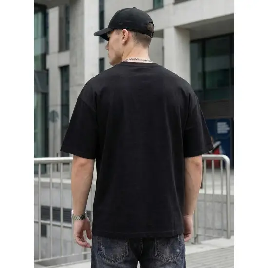 Vīriešu melns oversize krekls Perfect T-krekls ar saukļiem