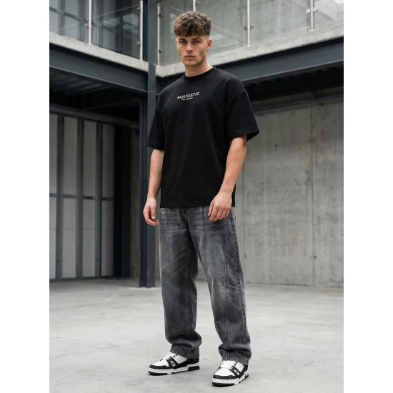 Vīriešu melns oversize t-krekls Fantastic T-krekls ar saukļiem
