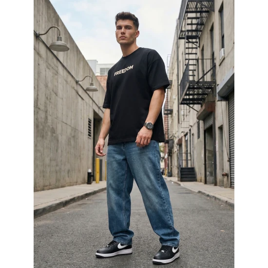 Vīriešu melns T-krekls Freedom T-krekls ar saukļiem