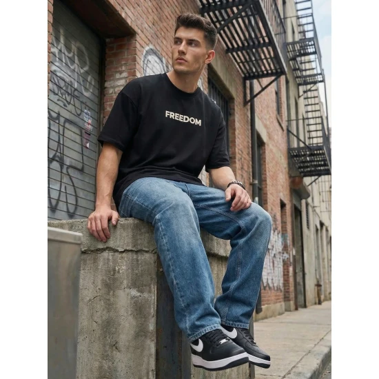 Vīriešu melns T-krekls Freedom T-krekls ar saukļiem