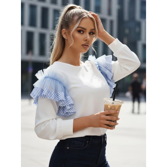 Sieviešu balts džemperis Fancy Džemperi bez kapuciņiem