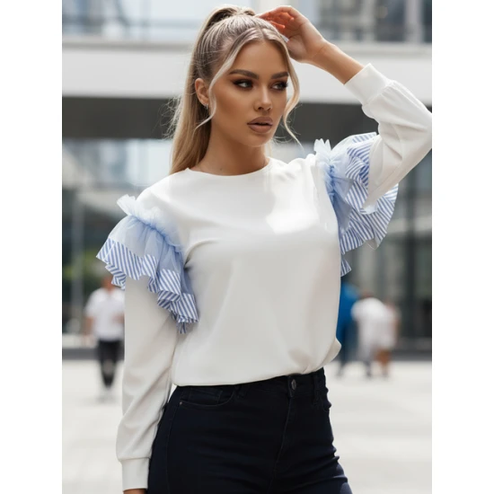 Sieviešu balts džemperis Fancy Džemperi bez kapuciņiem