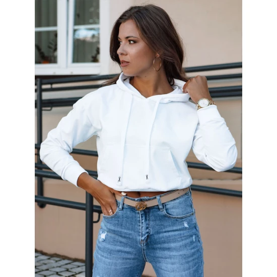 Sieviešu balts džemperis ar kapuci Trend