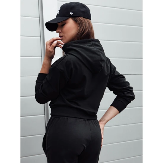 Sieviešu melns džemperis ar kapuci Trend