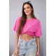 Sieviešu rozā T-krekls ar īsām piedurknēm Elin Sieviešu vienkrāsains T-krekls