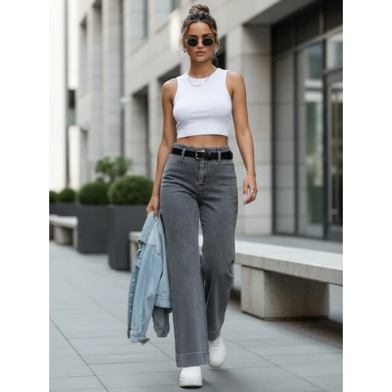 Sieviešu pelēkie džinsi Ema Džinsi un džogeri