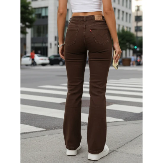 Sieviešu brūni džinsi ar augstu vidukli Lind Džinsi un bikses