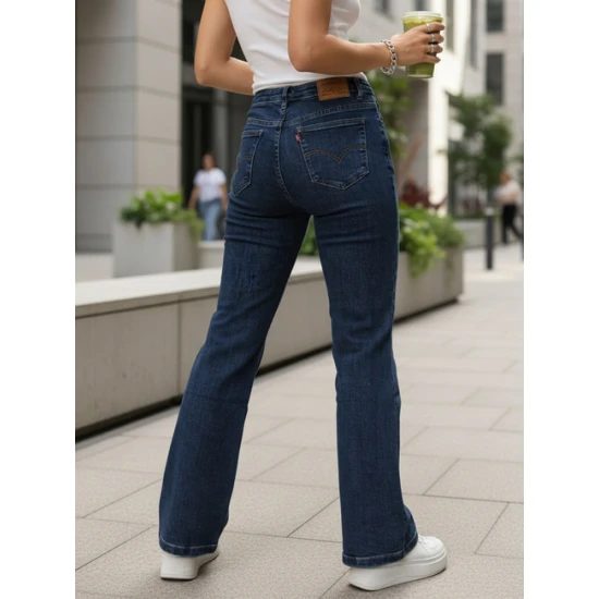 Sieviešu džinsi ar augstu vidukli tumši zilā krāsā Lind Džinsi un bikses