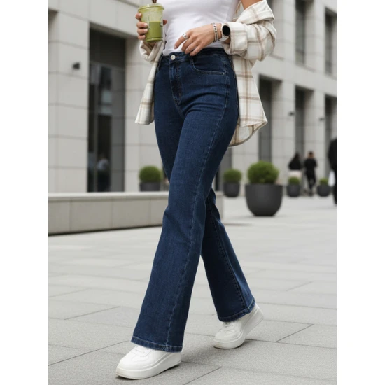 Sieviešu džinsi ar augstu vidukli tumši zilā krāsā Lind Džinsi un bikses