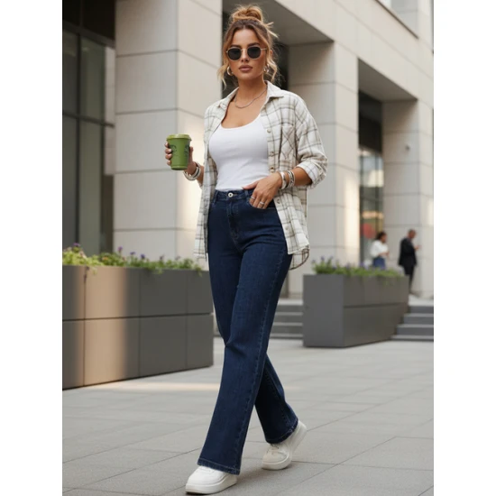 Sieviešu džinsi ar augstu vidukli tumši zilā krāsā Lind Džinsi un bikses