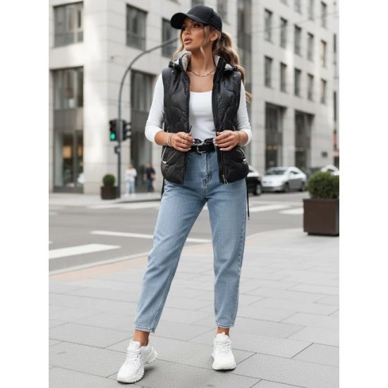 Sieviešu melna veste ar kapuci Teros Sieviešu vestes